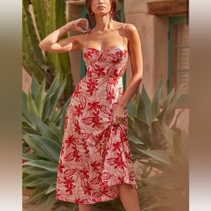Astr Red and Cream Floral Midi Dress